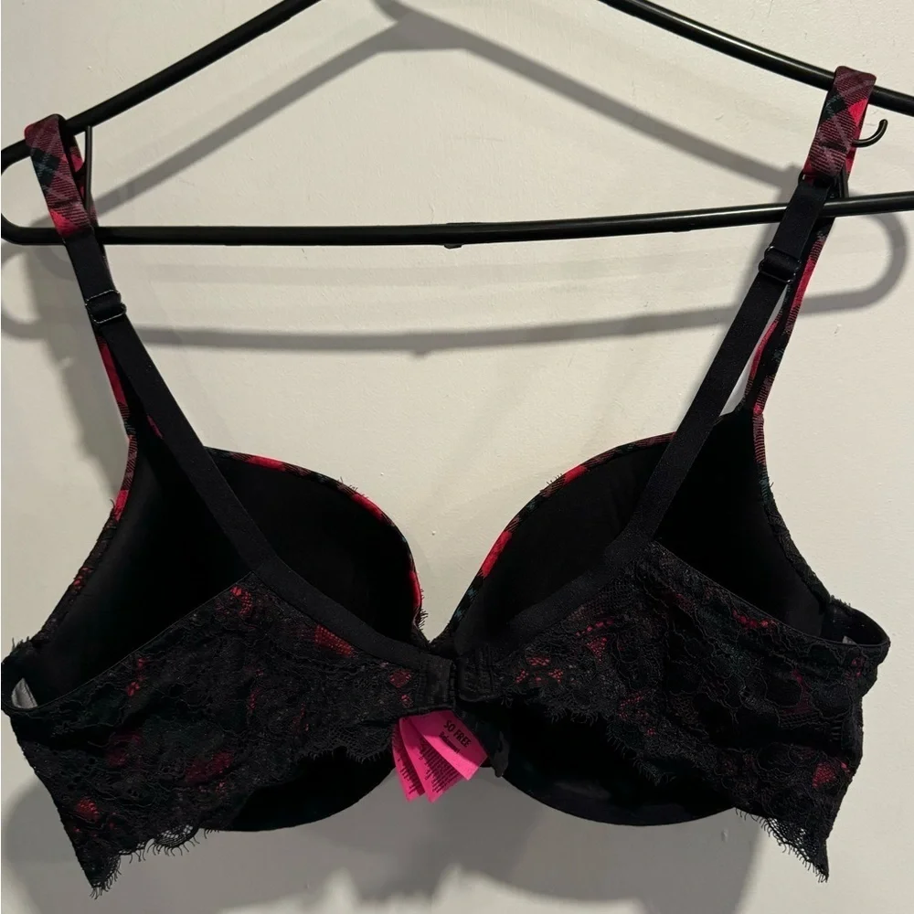 LA SENZA so free balconnet plaid lace push up bra red black romantic goth 36DD - Picture 3 of 5